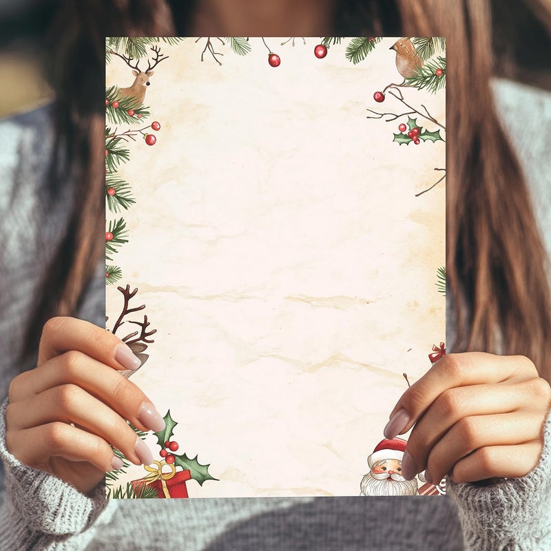 PARTH IMPEX 56 Sheets Christmas Writing Paper 8.5x11 - Letter Size Stationery Holidays Winter Party Looking Santa Letterhead Printer Paper - 120gsm Thick Decorative Double-sided Design - Image 3